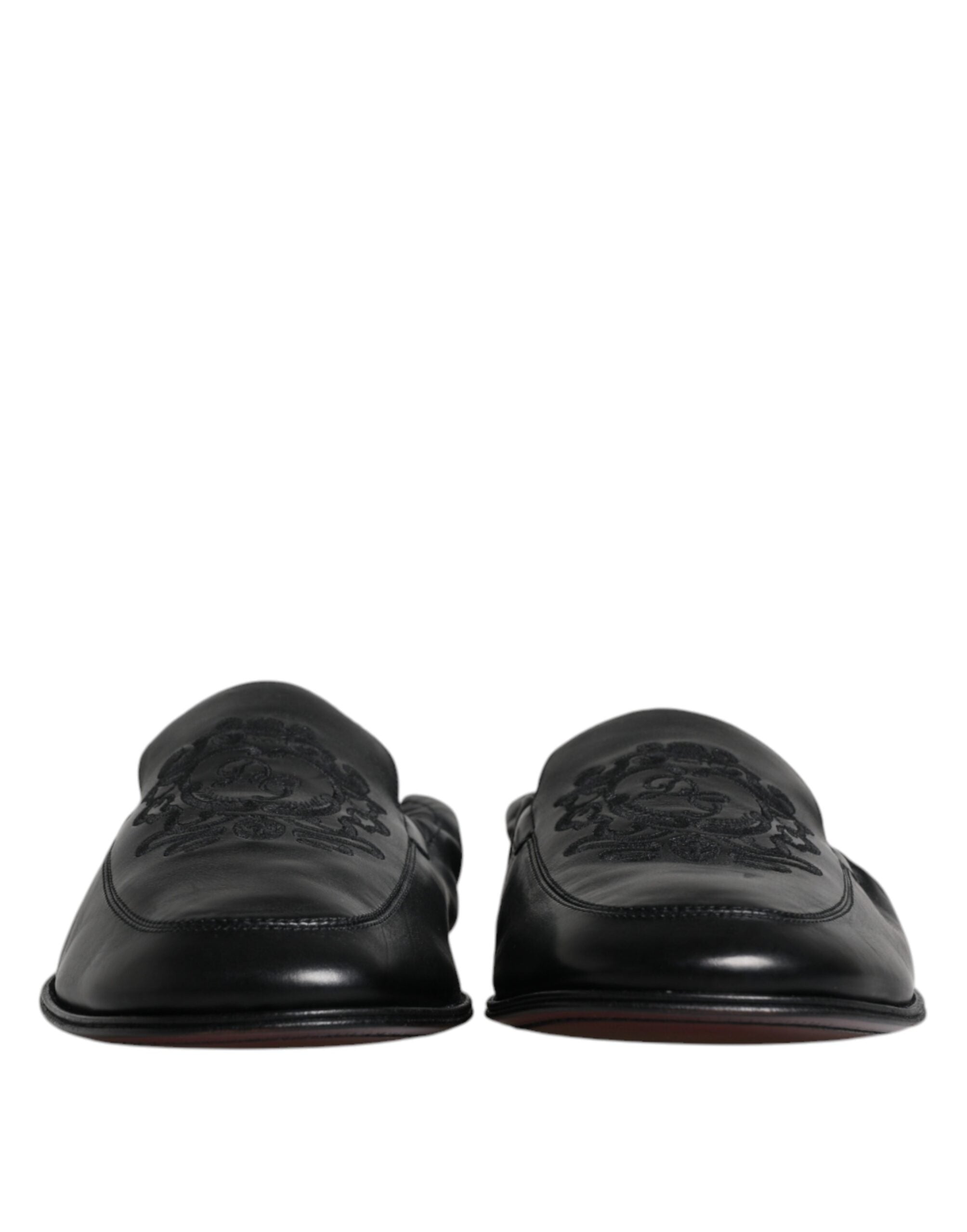 Dolce & Gabbana Black Logo Embroidered Leather Loafer Men Dress Shoes -   -  Dolce & Gabbana. Dolce & Gabbana Black Logo Embroidered Leather Loafer Men Dress Shoes -   -  Dolce & Gabbana.