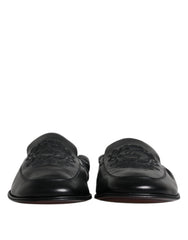 Dolce & Gabbana Black Logo Embroidered Leather Loafer Men Dress Shoes -   -  Dolce & Gabbana.