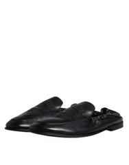 Dolce & Gabbana Black Logo Embroidered Leather Loafer Men Dress Shoes -   -  Dolce & Gabbana.