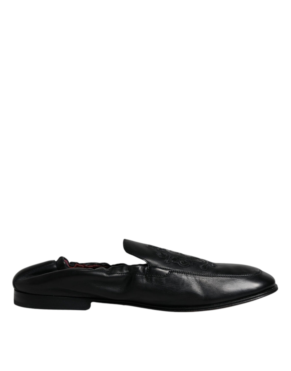 Dolce & Gabbana Black Logo Embroidered Leather Loafer Men Dress Shoes -   -  Dolce & Gabbana.