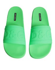 Dolce & Gabbana Green Leather Slides Sandals Beachwear Shoes -   -  Dolce & Gabbana.