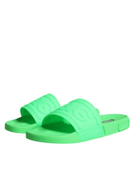 Dolce & Gabbana Green Leather Slides Sandals Beachwear Shoes -   -  Dolce & Gabbana.
