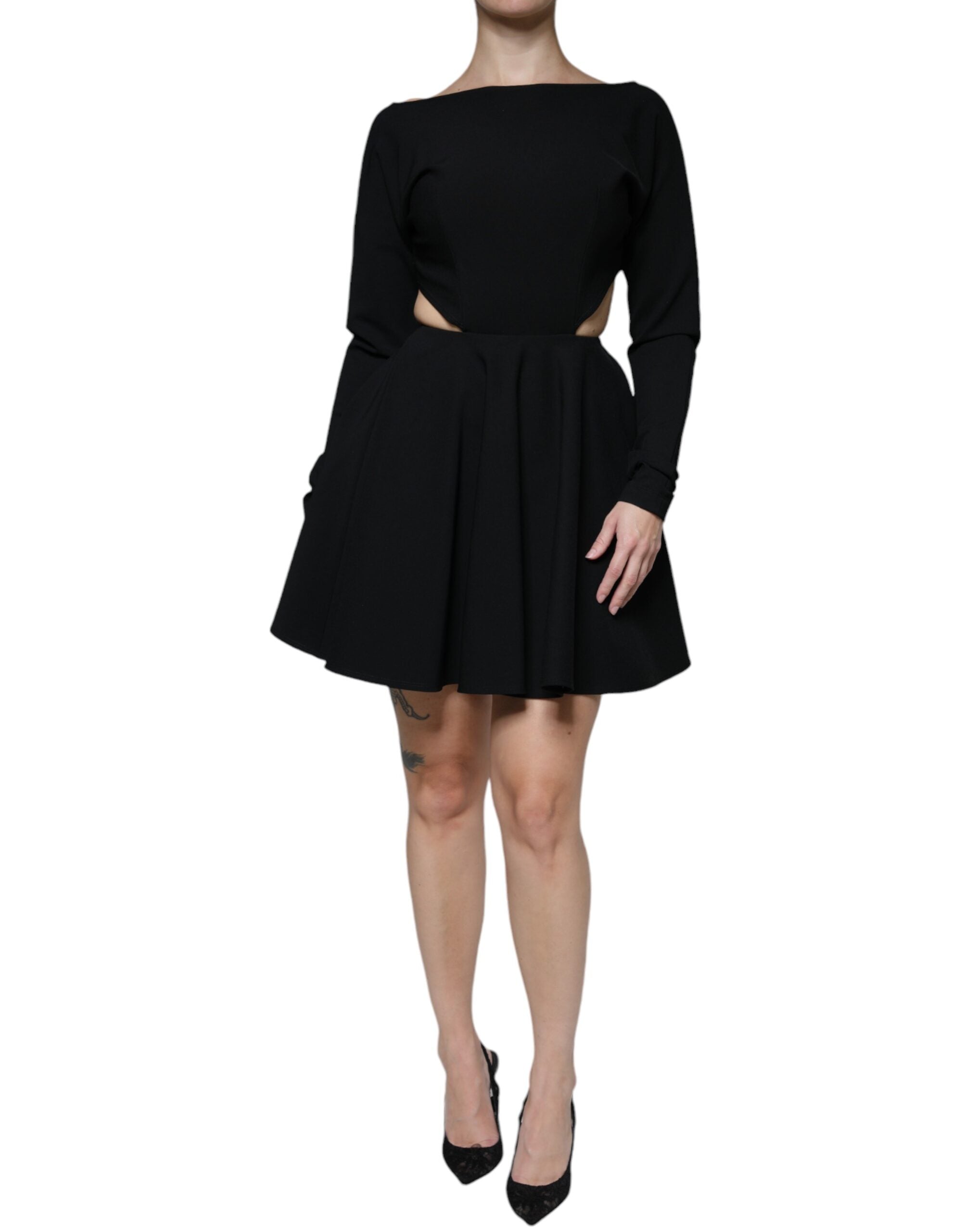 Dolce & Gabbana Black Viscose Cut Out A-line Long Sleeves Mini Dress - - Dolce & Gabbana.