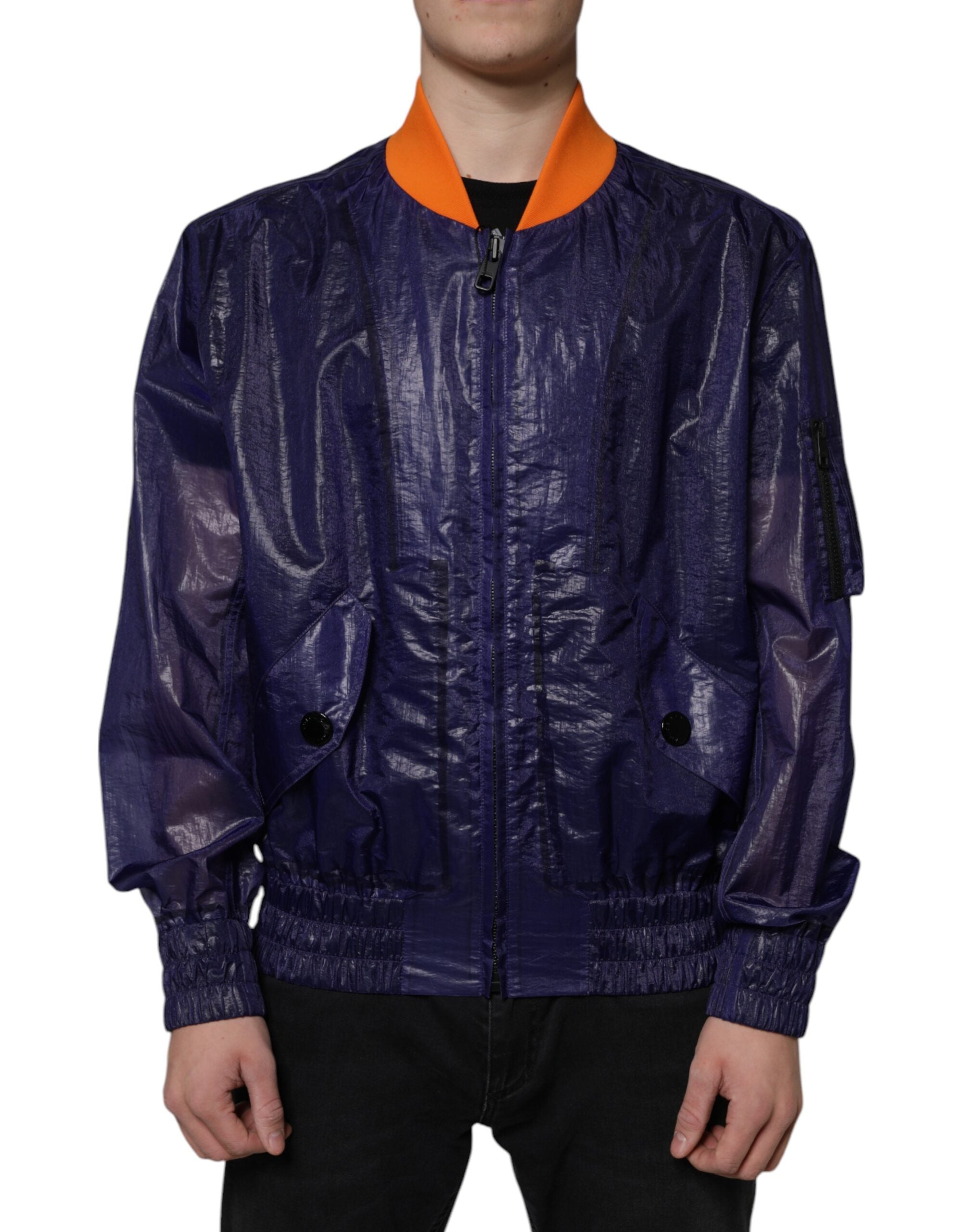 Dolce & Gabbana Blue Cotton Stretch Full Zip Bomber Jacket - - Dolce & Gabbana.