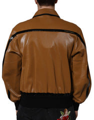 Dolce & Gabbana Brown Leather Full Zip Men Bomber Jacket - - Dolce & Gabbana.