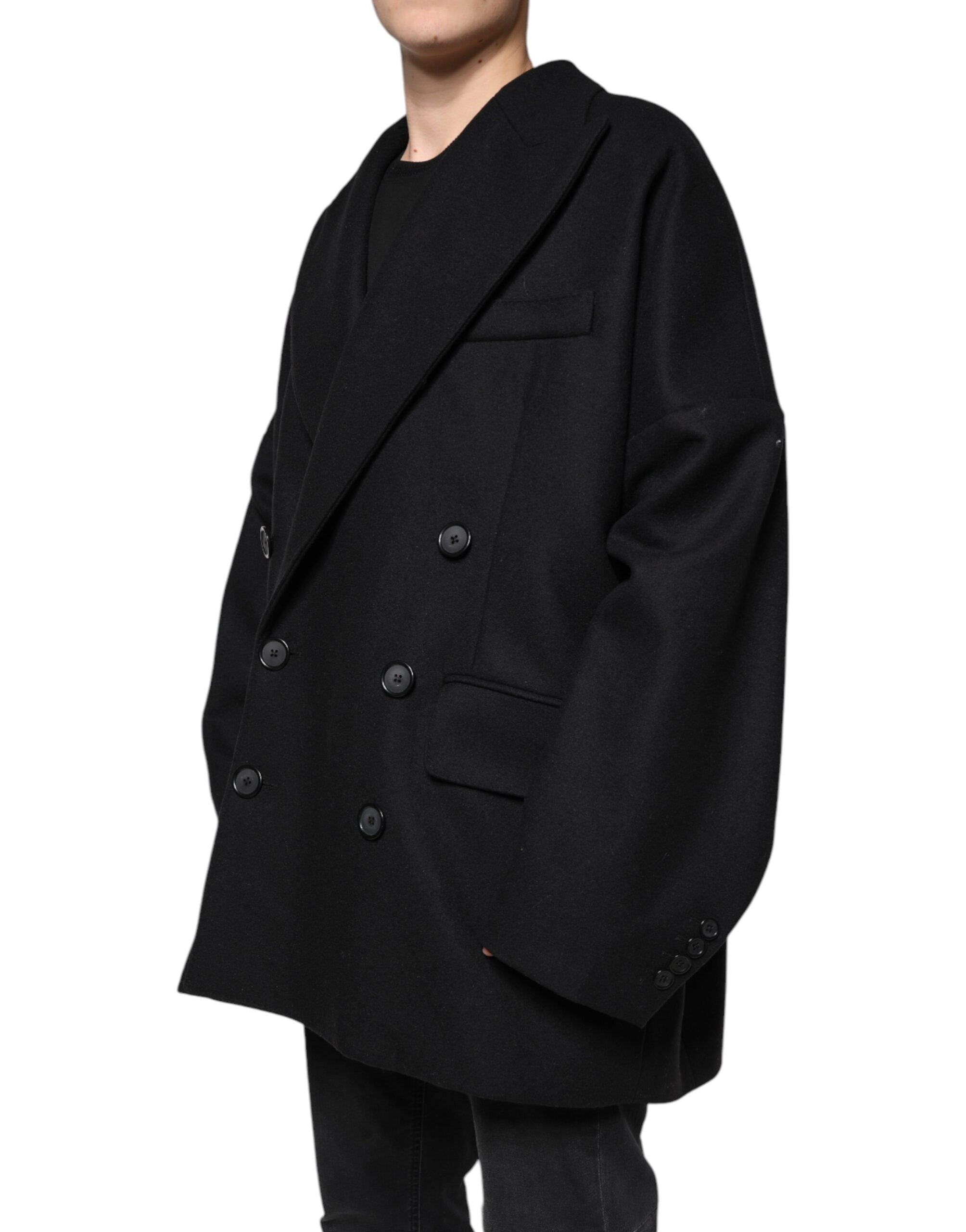 Dolce & Gabbana Black Wool Double Breasted Men Coat Jacket -   -  Dolce & Gabbana. Dolce & Gabbana Black Wool Double Breasted Men Coat Jacket -   -  Dolce & Gabbana.