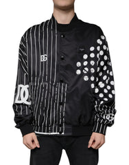 Dolce & Gabbana Black Polka Dot Stripe Nylon Bomber Jacket - - Dolce & Gabbana.