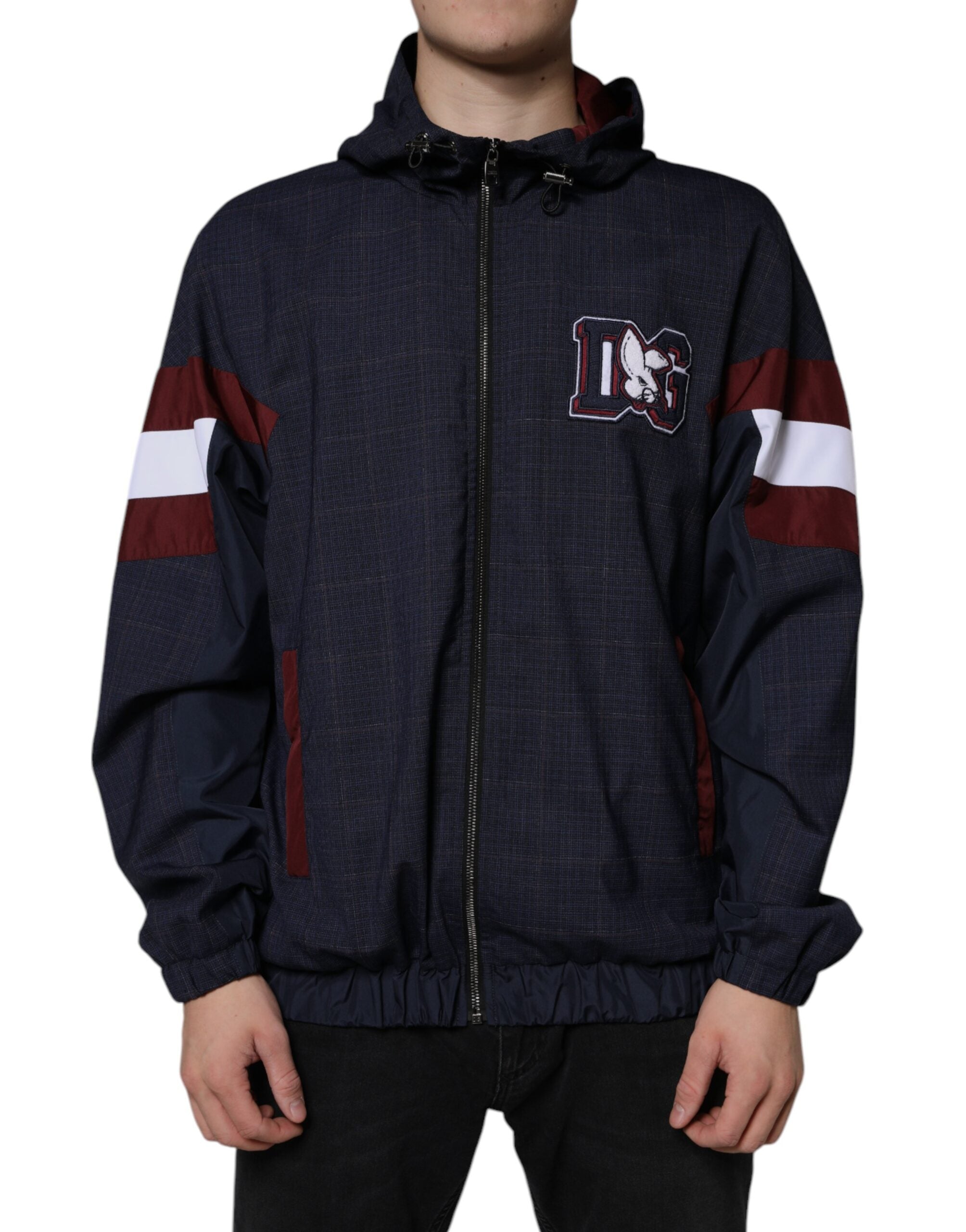 Dolce & Gabbana Blue Logo Full Zip Hooded Men Bomber Jacket - - Dolce & Gabbana.