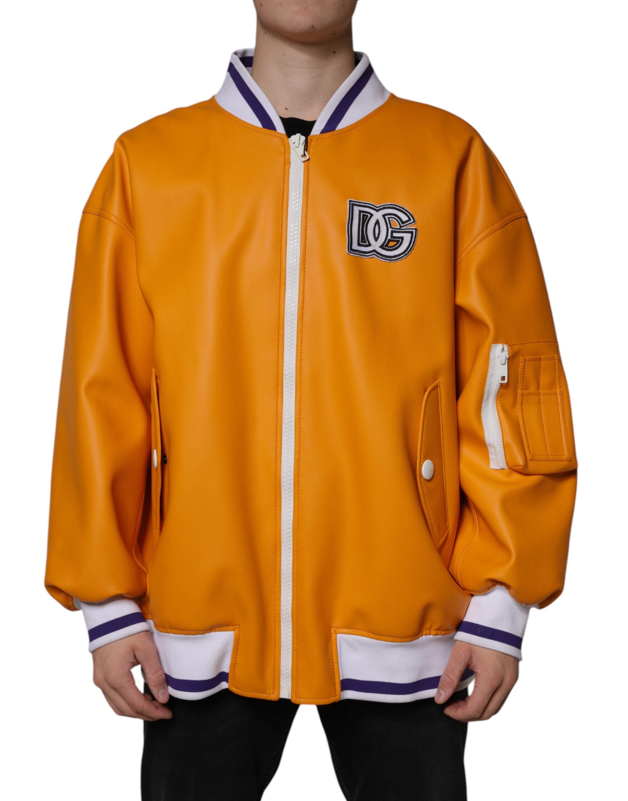 Dolce & Gabbana Orange White Full Zip Jersey Bomber Jacket - - Dolce & Gabbana.