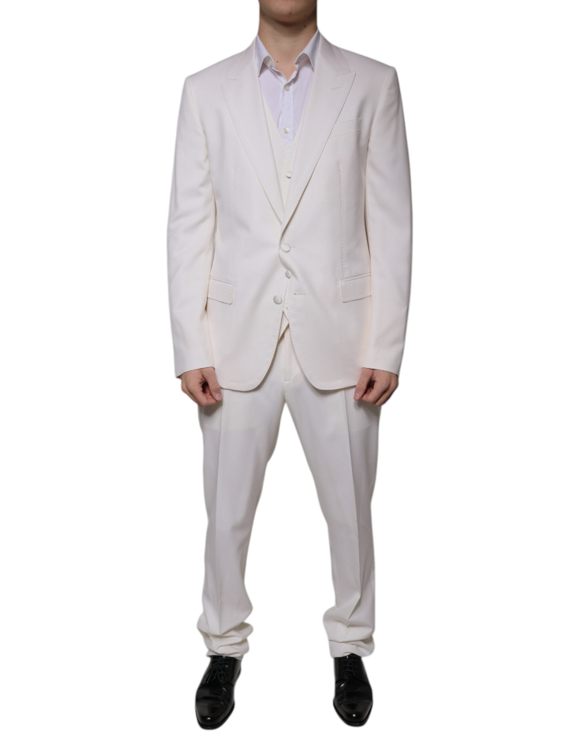 Dolce & Gabbana White Wool Silk 3 Piece SlimFit Formal Suit - - Dolce & Gabbana.