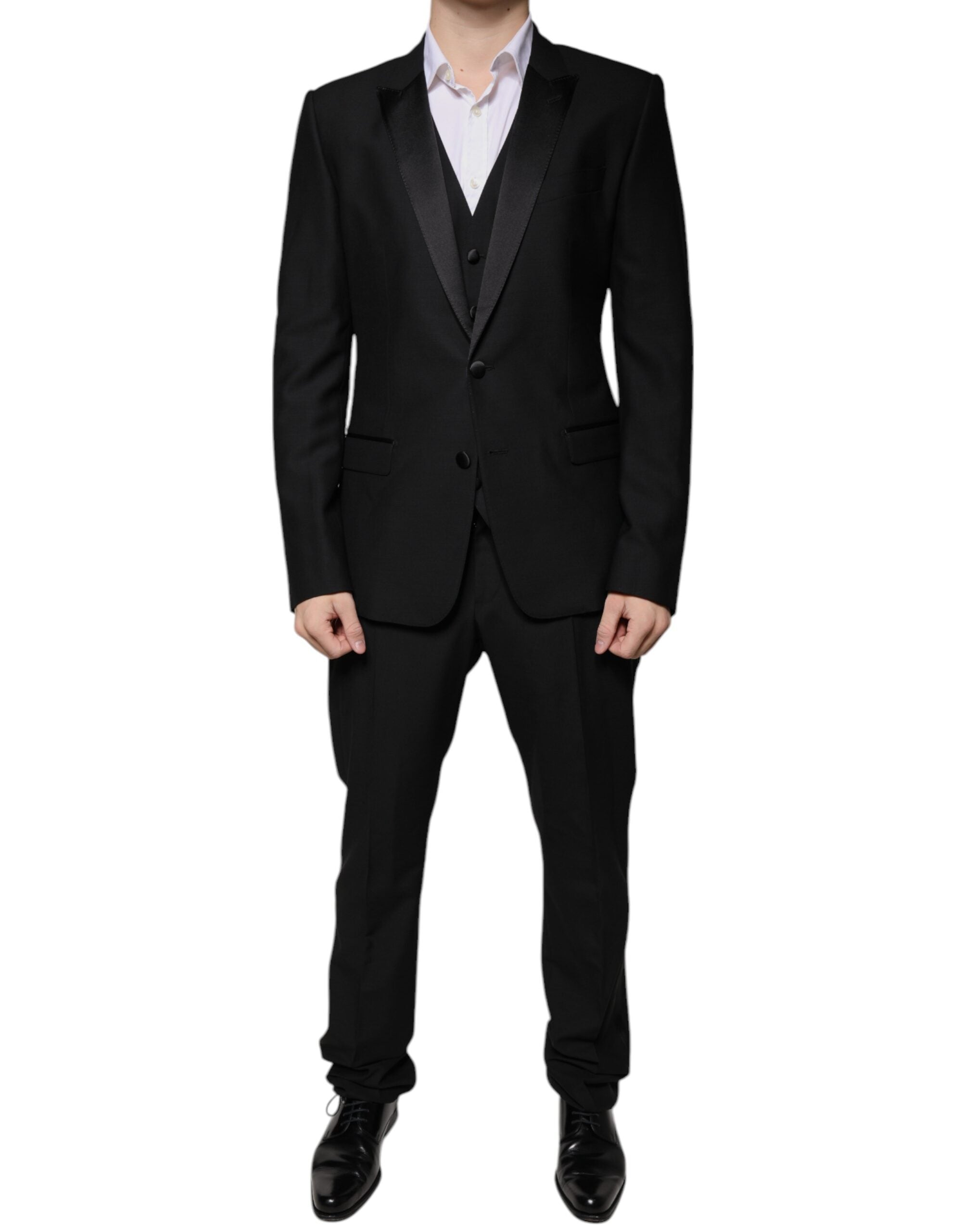 Dolce & Gabbana Black Wool 3 Piece Slim Fit Formal Suit - - Dolce & Gabbana.