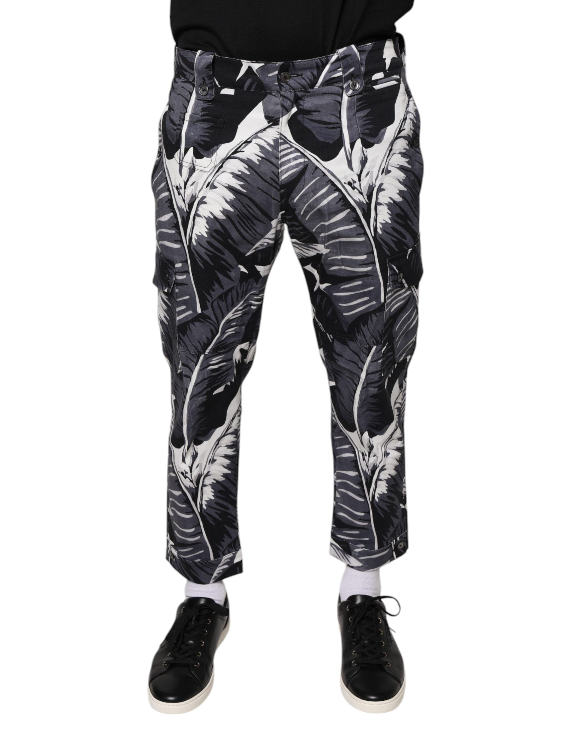 Dolce & Gabbana Gray Banana Leaf Cotton Stretch Capri Pants - - Dolce & Gabbana.