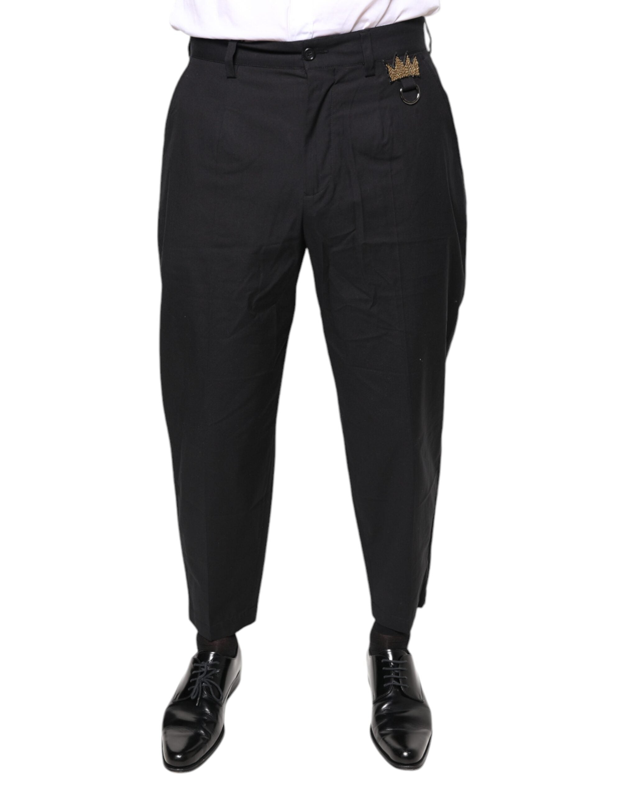 Dolce & Gabbana Black Crown Cotton Dress Pants - - Dolce & Gabbana.