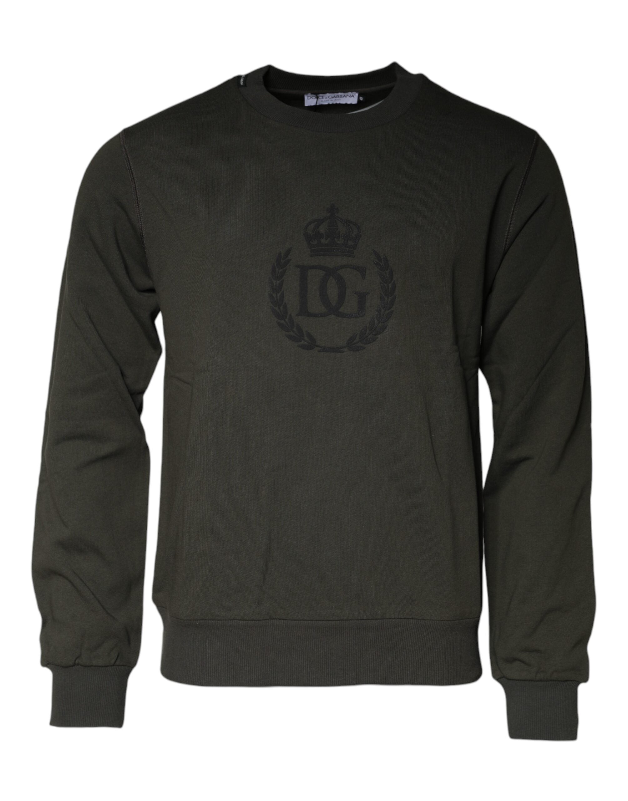 Dolce & Gabbana Army Green Crown Cotton Sweatshirt Sweater - - Dolce & Gabbana.