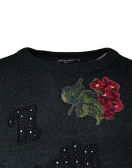 Dolce & Gabbana Gray Embellished Crew Neck Pullover Sweater - - Dolce & Gabbana.