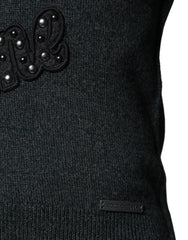 Dolce & Gabbana Gray Embellished Crew Neck Pullover Sweater - - Dolce & Gabbana.