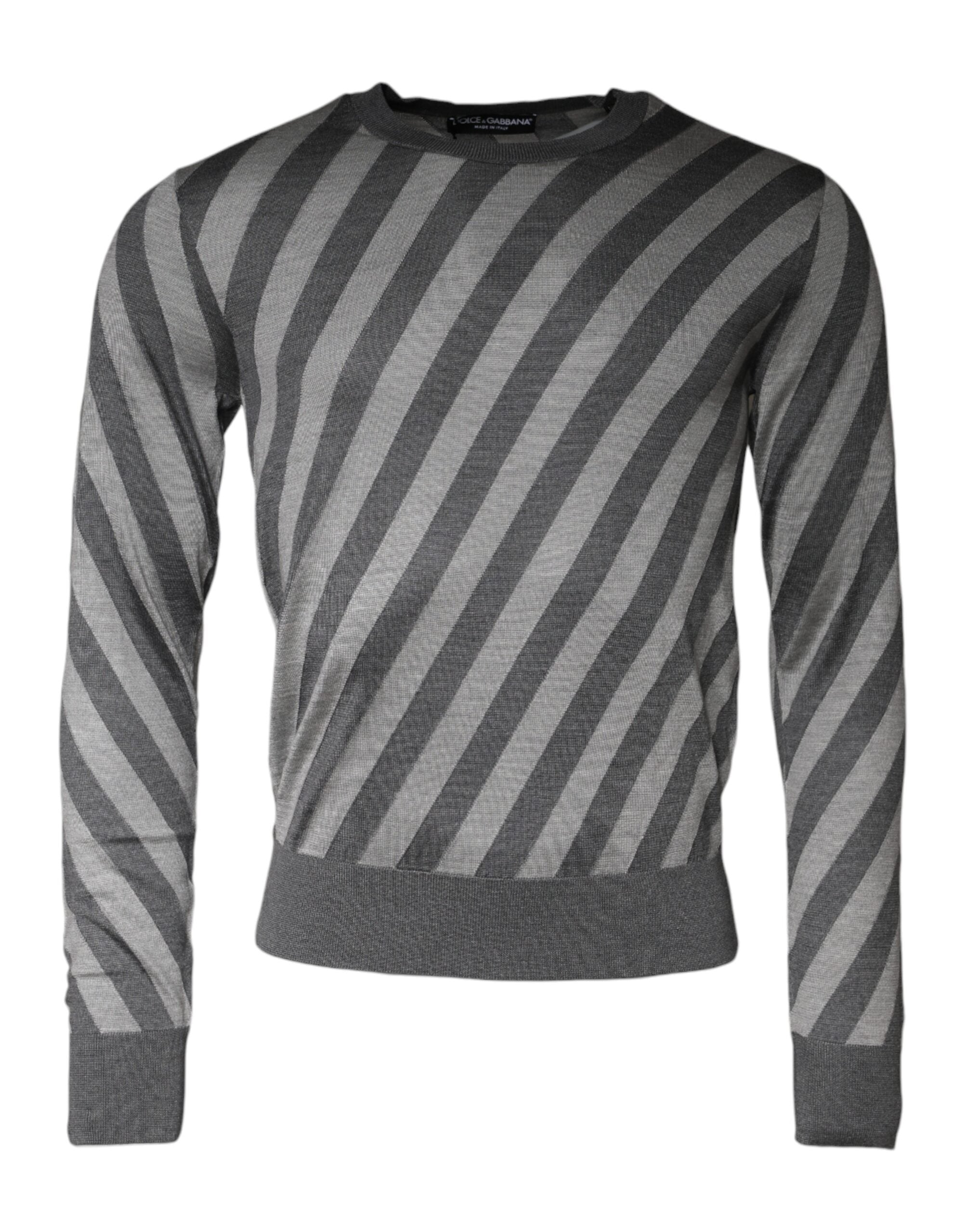 Dolce & Gabbana Gray Stripes Long Sleeve Round Neck Pullover Sweater - - Dolce & Gabbana.