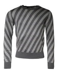 Dolce & Gabbana Gray Stripes Long Sleeve Round Neck Pullover Sweater - - Dolce & Gabbana.