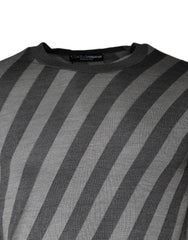 Dolce & Gabbana Gray Stripes Long Sleeve Round Neck Pullover Sweater - - Dolce & Gabbana.