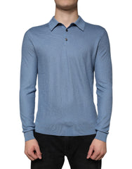 Dolce & Gabbana Sky Blue Silk Collared Men Pullover Sweater - - Dolce & Gabbana.