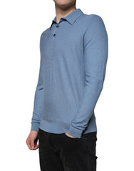 Dolce & Gabbana Sky Blue Silk Collared Men Pullover Sweater - - Dolce & Gabbana.