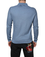 Dolce & Gabbana Sky Blue Silk Collared Men Pullover Sweater - - Dolce & Gabbana.