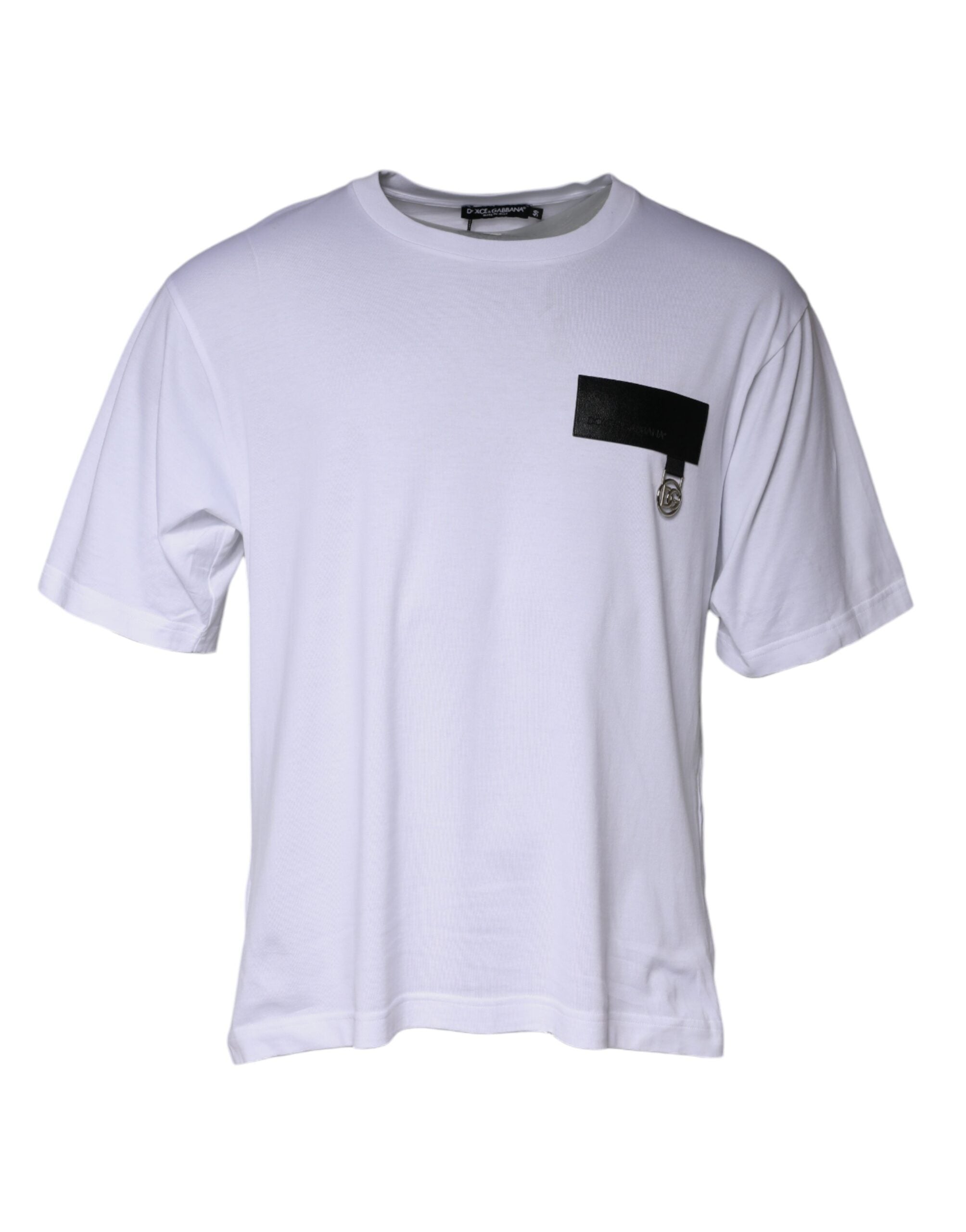 Dolce & Gabbana White Logo Patch Cotton Crew Neck T-shirt - - Dolce & Gabbana.
