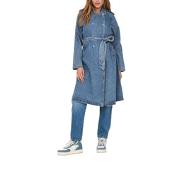 Only Blue Cotton Trench Coat -   -  Only.