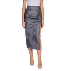 Only Gray Artificial Leather Skirt -   -  Only.