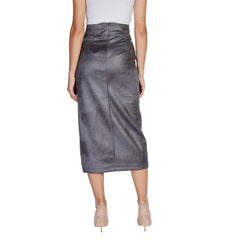 Only Gray Artificial Leather Skirt -   -  Only.