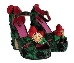 Dolce & Gabbana Green Brocade Snakeskin Roses Crystal Shoes -   -  Dolce & Gabbana.