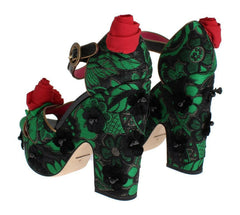 Dolce & Gabbana Green Brocade Snakeskin Roses Crystal Shoes -   -  Dolce & Gabbana.
