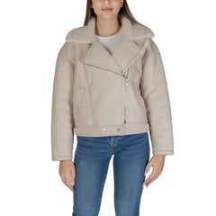 Vila Clothes Beige Artificial Leather Jackets & Coat -   -  Vila Clothes.