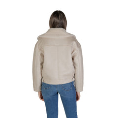Vila Clothes Beige Artificial Leather Jackets & Coat -   -  Vila Clothes.