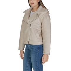 Vila Clothes Beige Artificial Leather Jackets & Coat -   -  Vila Clothes.