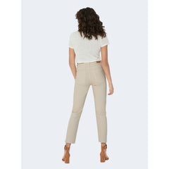 Only Beige Cotton Mom Jean -   -  Only.