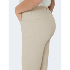 Only Beige Cotton Mom Jean -   -  Only.