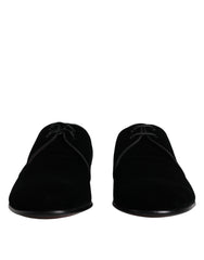 Dolce & Gabbana Black Velvet Leather Lace Up Derby Shoes -   -  Dolce & Gabbana.