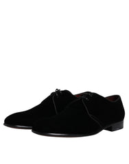 Dolce & Gabbana Black Velvet Leather Lace Up Derby Shoes -   -  Dolce & Gabbana.