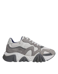 Versace Grey Leather Neoprene Chunky Low Top Squalo Sneakers Shoes -   -  Versace.