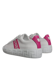 Versace White Pink Greca Print Platform Low Top Sneakers Shoes -   -  Versace.