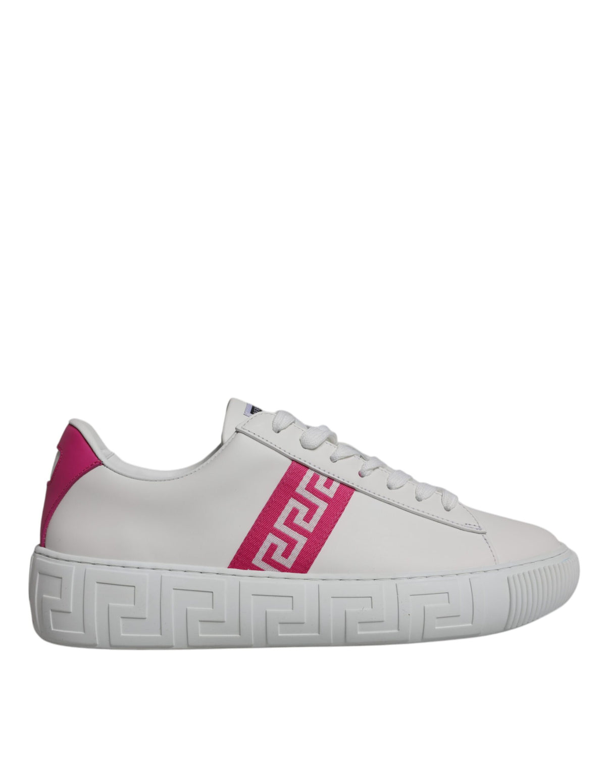 Versace White Pink Greca Print Platform Low Top Sneakers Shoes -   -  Versace.