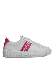 Versace White Pink Greca Print Platform Low Top Sneakers Shoes -   -  Versace.