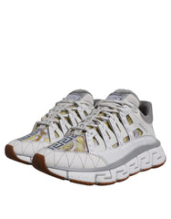 Versace White Trigreca Barocco Print Low Top Sneakers Shoes -   -  Versace.