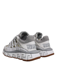 Versace White Trigreca Barocco Print Low Top Sneakers Shoes -   -  Versace.