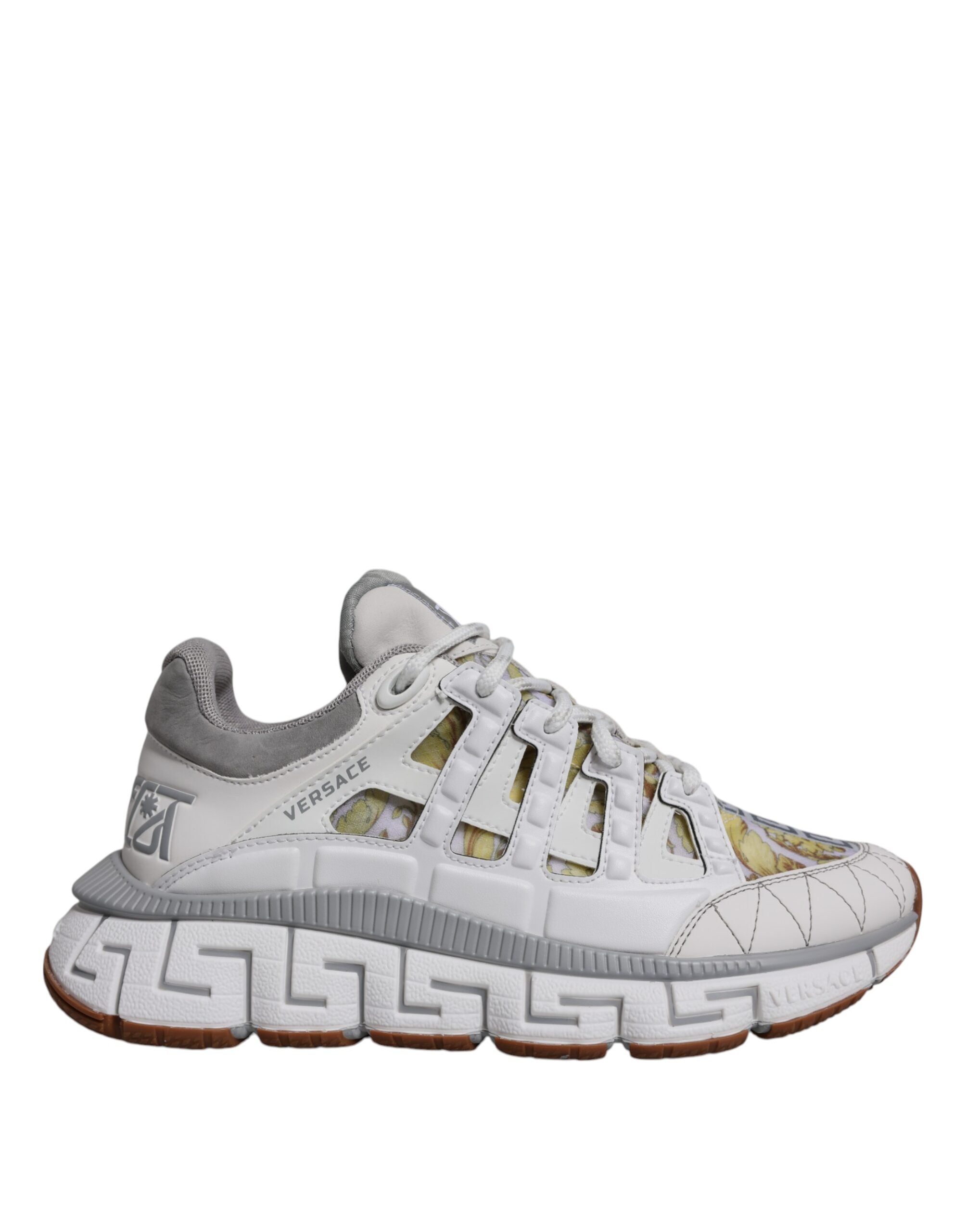 Versace White Trigreca Barocco Print Low Top Sneakers Shoes -   -  Versace.