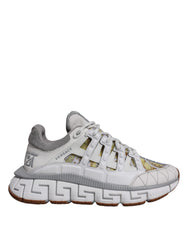 Versace White Trigreca Barocco Print Low Top Sneakers Shoes -   -  Versace.