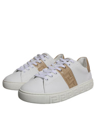 Versace White Brown Greca Print TPU Low Top Men Sneakers Shoes -   -  Versace.