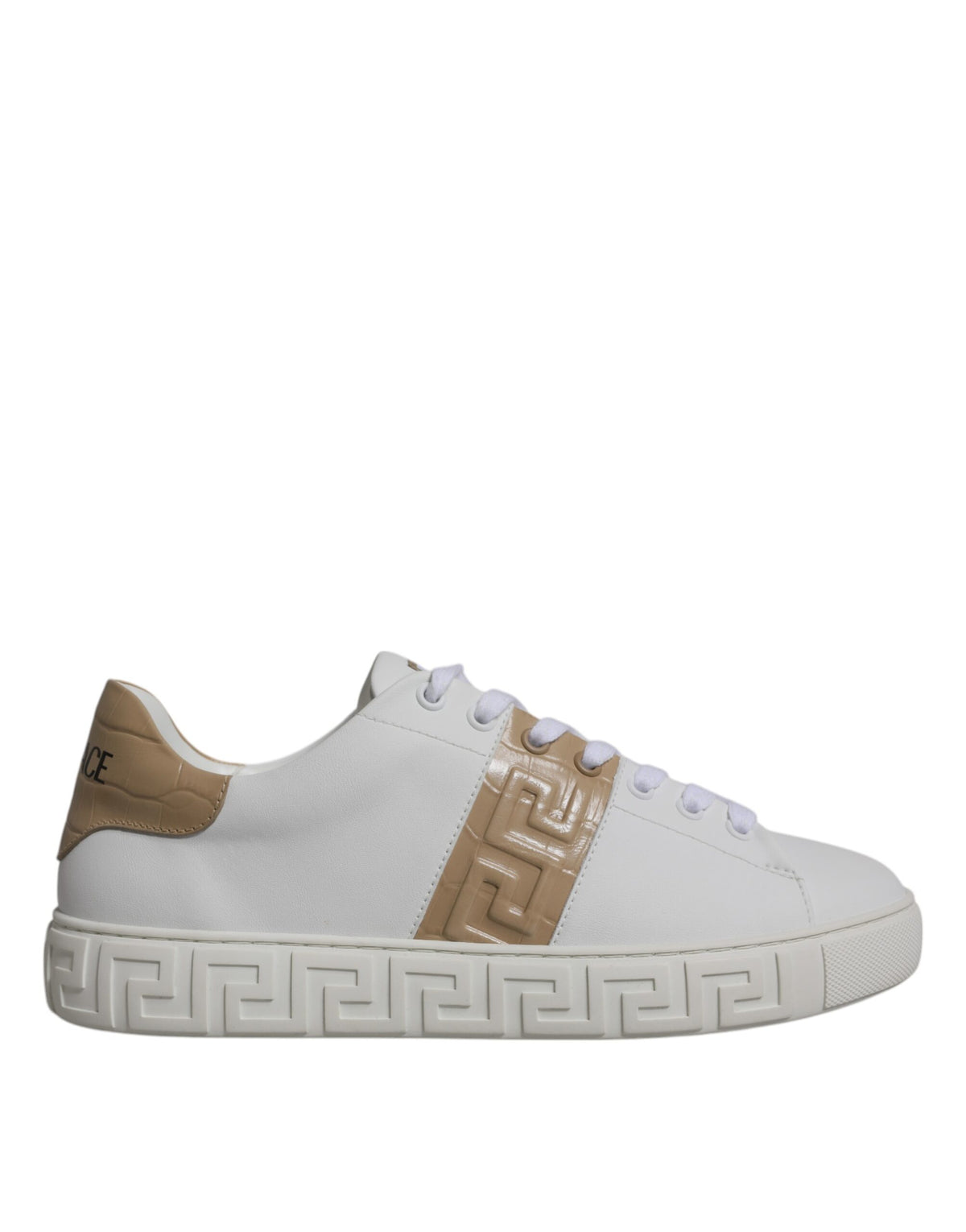 Versace White Brown Greca Print TPU Low Top Men Sneakers Shoes -   -  Versace.