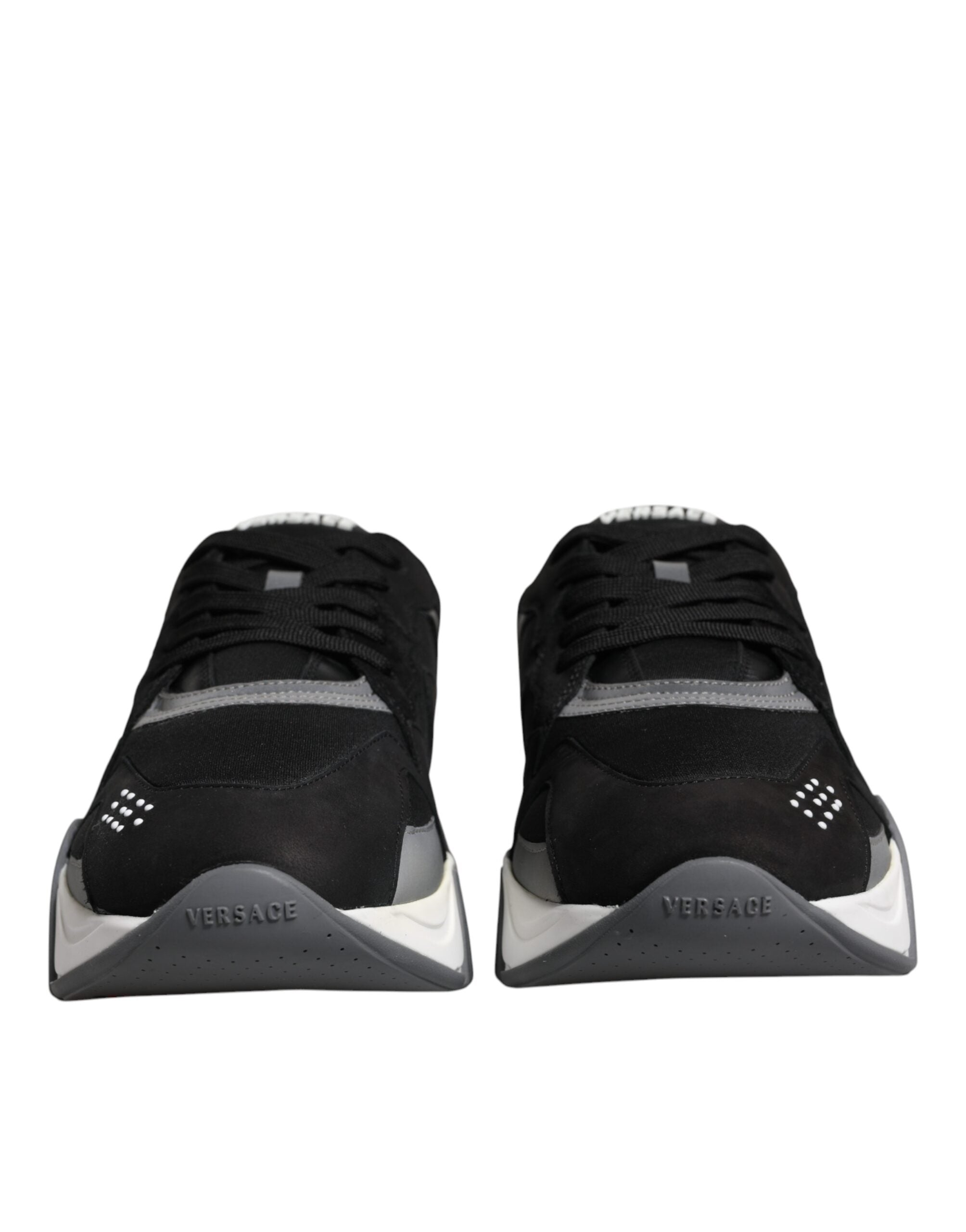 Versace Black Leather Neoprene Chunky Low Top Sneakers Squalo Shoes -   -  Versace. Versace Black Leather Neoprene Chunky Low Top Sneakers Squalo Shoes -   -  Versace.